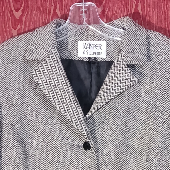 KASPER A.S.L. PETITE 2 Piece Long Sleeve Black/White 60% Wool Skirt Women Sz 8P - Picture 3 of 16